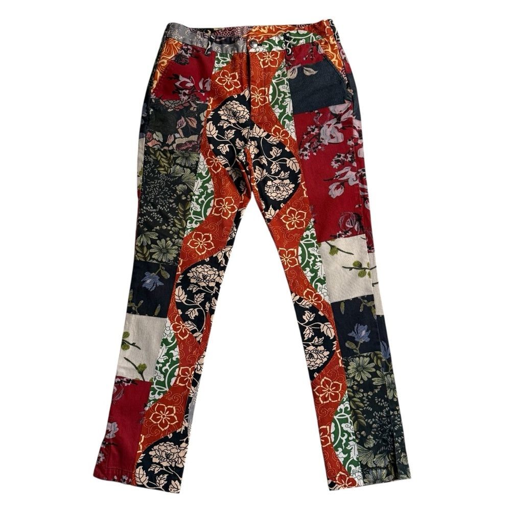Biya by Johnny Was Patchwork Floral Pants Sz S Boho Straight Leg